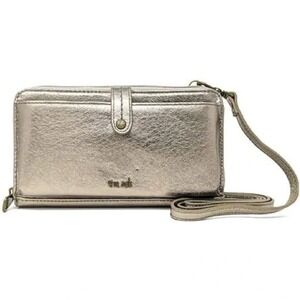 The Sak Iris  Metallic Silver Pebble Leather Wallet Crossbody Bag